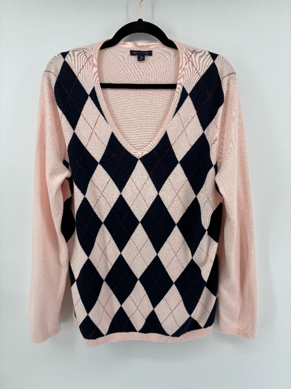 Tommy Hilfiger Pink & Navy Argyle V-Neck Sweater